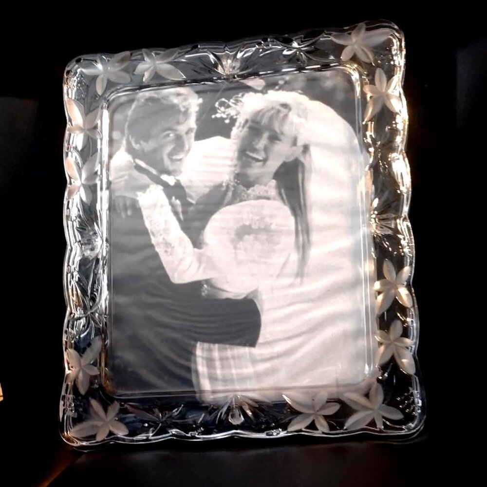 Mikasa 8 X 10 Crystal Glass Photo Frame Garden Terrace Floral Mist w/o Box